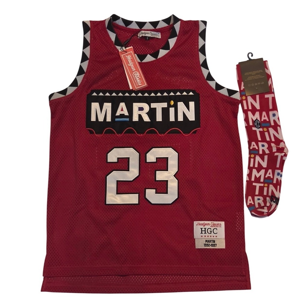 Headgear Classics Mens S Red Martin/New Marty Mar 23 Basketball Jersey/Socks Set